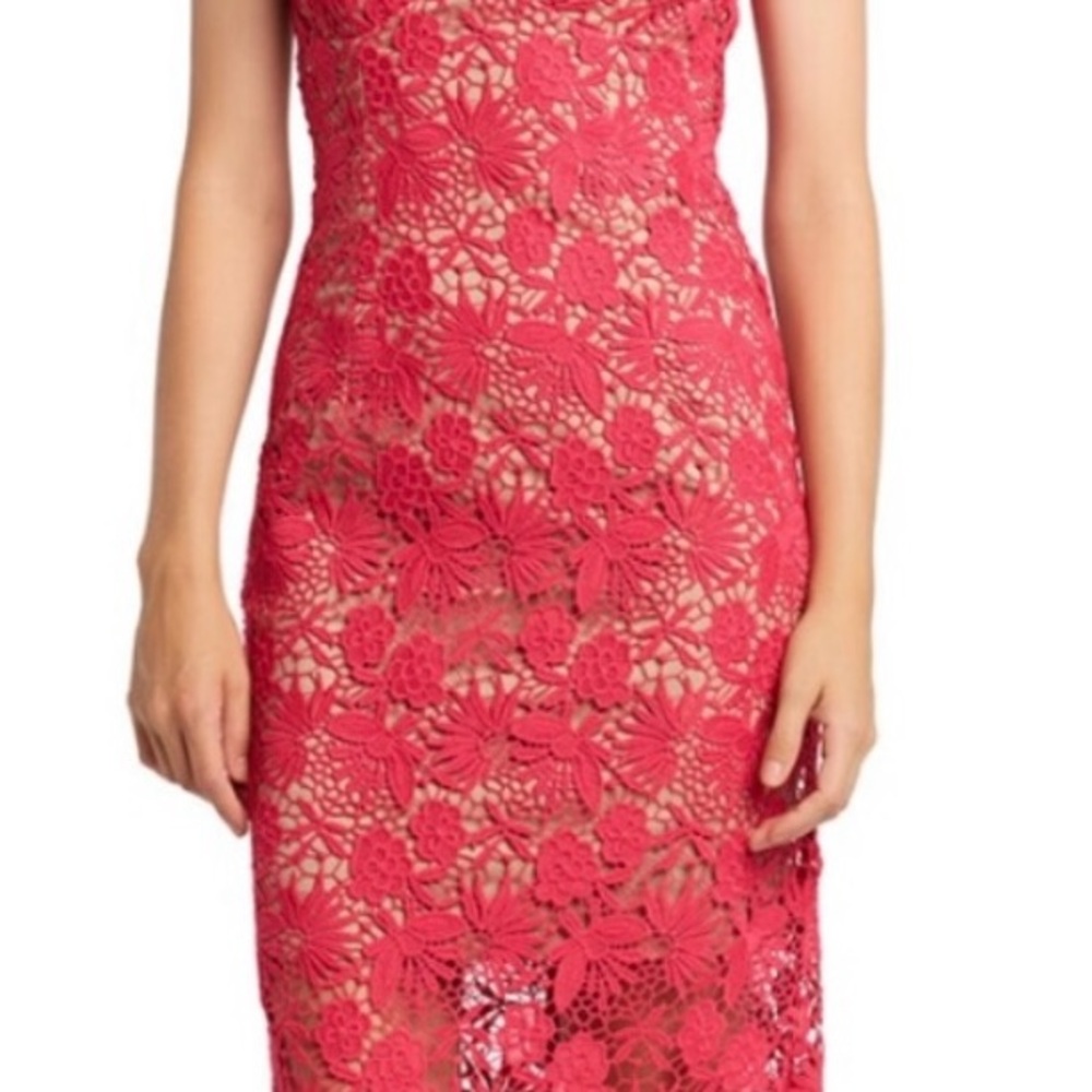 Bardot Strapless Red Floral Lace Dress - Picture 6 of 16